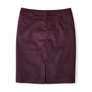 Cache Vintage Burgundy Low Rise Stretch Midi Skirt w/ front slit